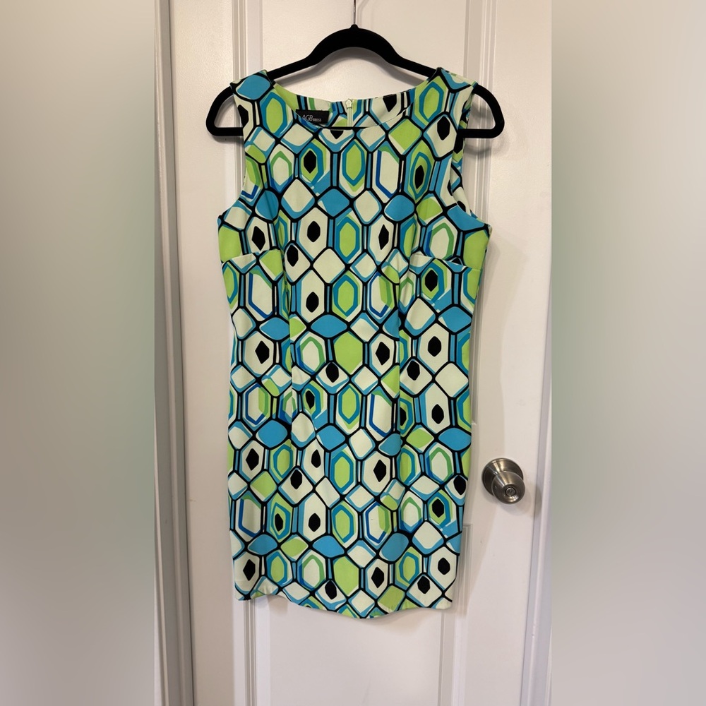 AGB Geometric Blue and Green Midi Dress